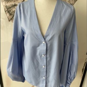 Haute Rogue Blue Buttoned Blouse V Neck